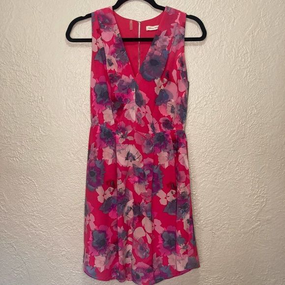 Rebecca Taylor Silk Pink Watercolor Floral V-Neck Dress Size 4 - Picture 1 of 8